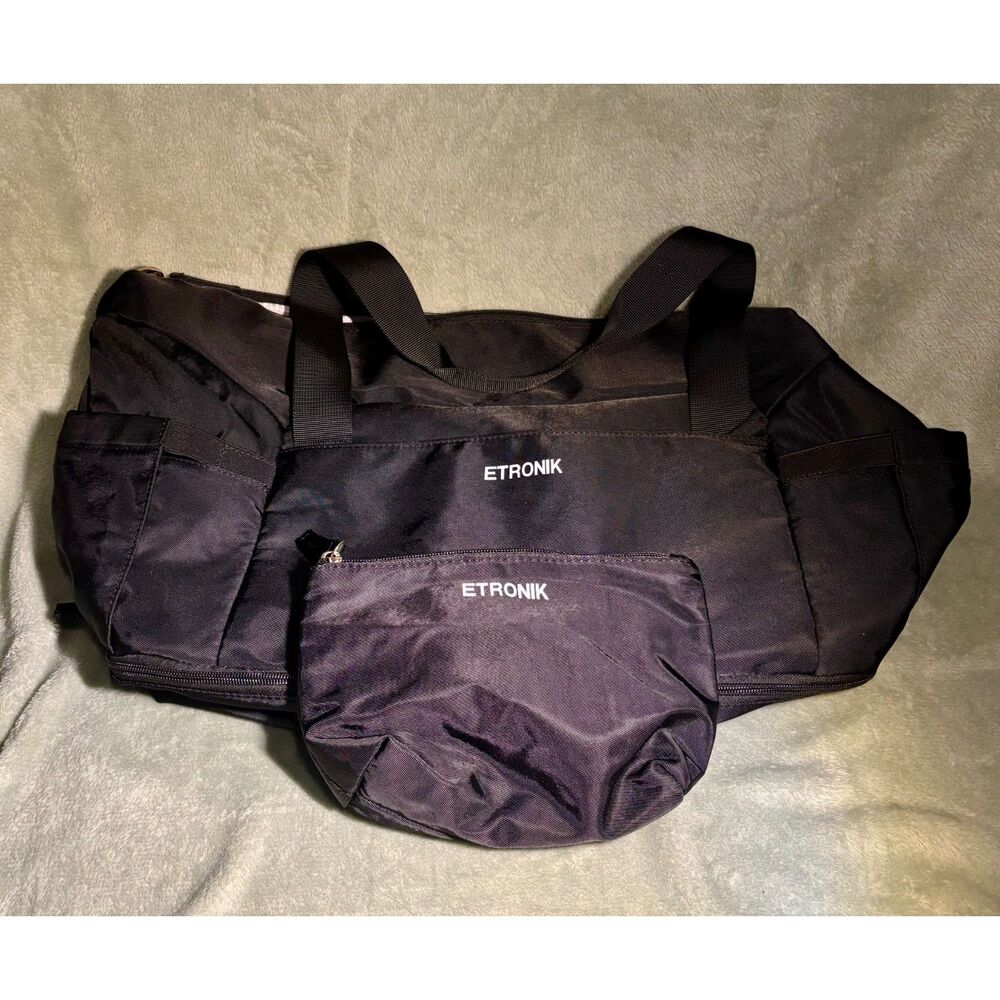 Etronik Black Gym Travel Duffel Bag with Shoe Compartment & USB Port, Large